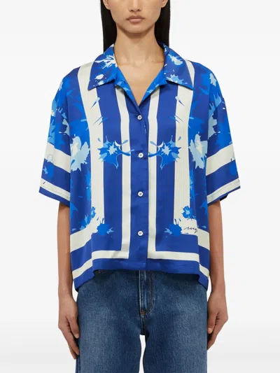 Msgm Floral-patterned Blue Shirt In Blue