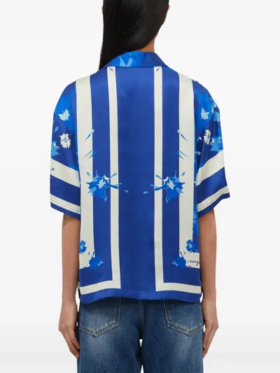 Msgm Floral-patterned Blue Shirt In Blue