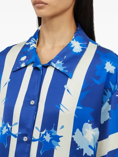 Msgm Floral-patterned Blue Shirt In Blue