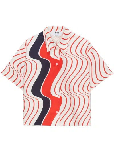 Msgm Multicolor Shirt With Classic Collar And All-over Print In White