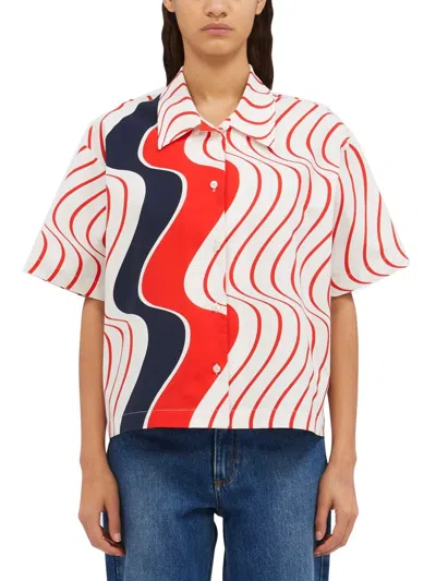 Msgm Multicolor Shirt With Classic Collar And All-over Print In White
