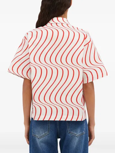 Msgm Multicolor Shirt With Classic Collar And All-over Print In White