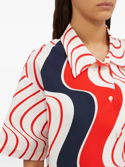 Msgm Multicolor Shirt With Classic Collar And All-over Print In White