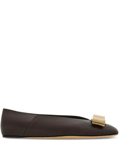 Ferragamo Vanna Vara Bow Leather Ballet Flats In Grey