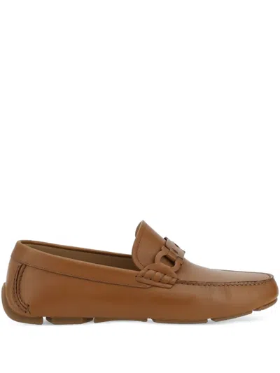 Ferragamo Brown Loafers With Ganicini Plaque On The Front