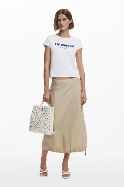 Desigual Medium Backpack With Perforations And Studs In White