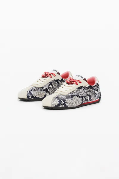 Desigual Snake Print Sneakers In White