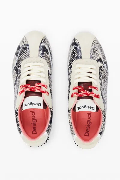 Desigual Snake Print Sneakers In White