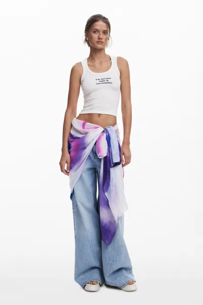 Desigual 水彩の長方形スカーフ In White