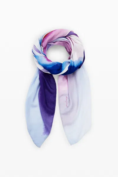 Desigual 水彩の長方形スカーフ In White