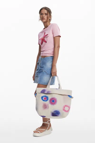 Desigual Print Canvas Shopper In Red