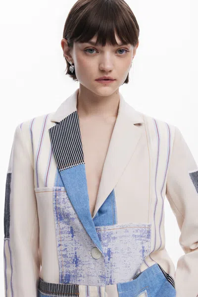 Desigual Patchwork Blazer In White