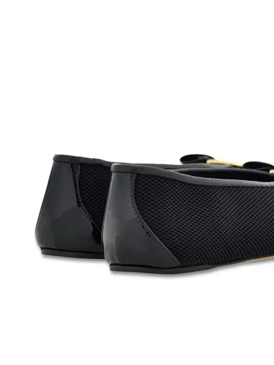 Ferragamo Ballerina Bow Black Var In Black