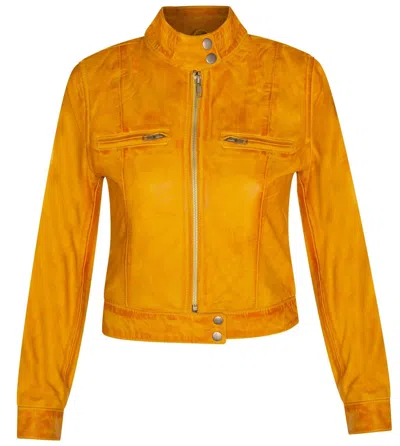 Infinity Leather Womens Plain Leather Moto Biker Jacket-braga In Yellow
