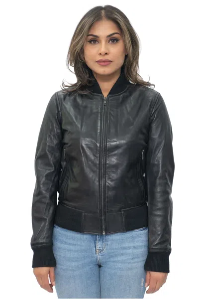 Infinity Leather Womens Ma-1 Leather Bomber Jacket-abbotsford In Multi