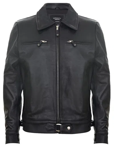 Infinity Leather Mens Black Cowhide Leather Harrington Jacket-geneva In Black