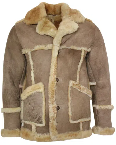 Infinity Leather Men's Designer Winter Sheepskin Fur Coat-zaragoza In Beige