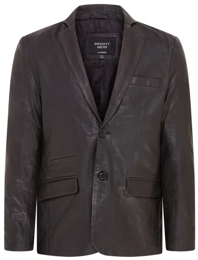 Infinity Leather Mens Slim Leather Italian Blazer Jacket-somero In Black