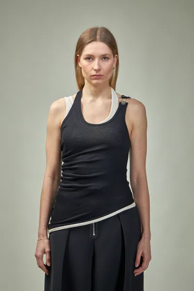 Jean Paul Gaultier Cotton Ribbed Twisted Double Layer Tank Top In Black