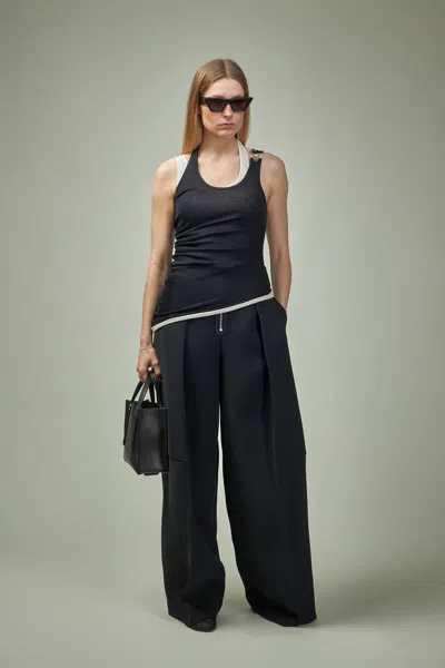 Jean Paul Gaultier Cotton Ribbed Twisted Double Layer Tank Top In Black