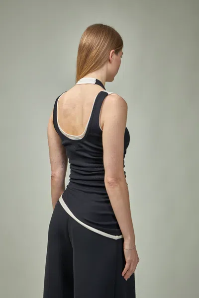 Jean Paul Gaultier Cotton Ribbed Twisted Double Layer Tank Top In Black