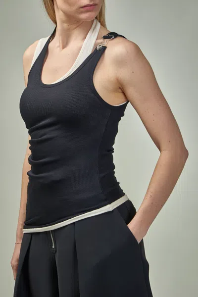 Jean Paul Gaultier Cotton Ribbed Twisted Double Layer Tank Top In Black