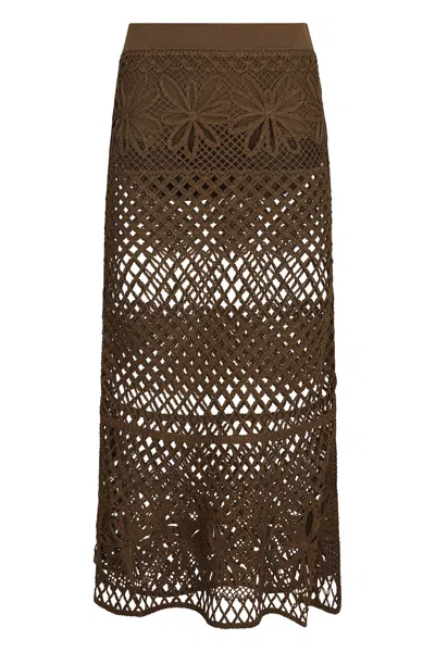 Pinko Crochet Midi Skirt In Green