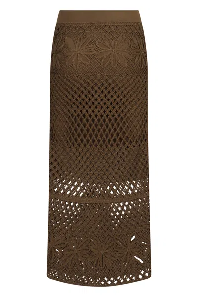 Pinko Crochet Midi Skirt In Green
