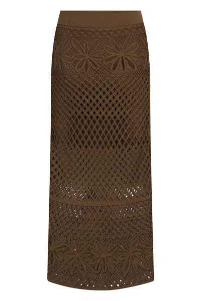 Pinko Crochet Midi Skirt In Green
