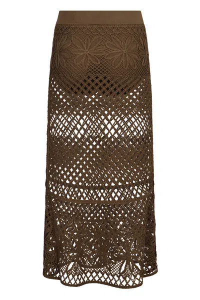 Pinko Crochet Midi Skirt In Green