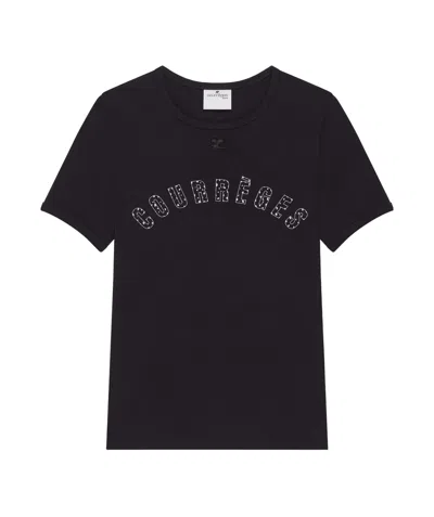 Courrèges Courreges Women Waisted Print Logo T-shirt In Black