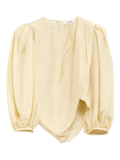Chloé Draped Top With Keyhole Back And Puffed Sleeves In Yellow