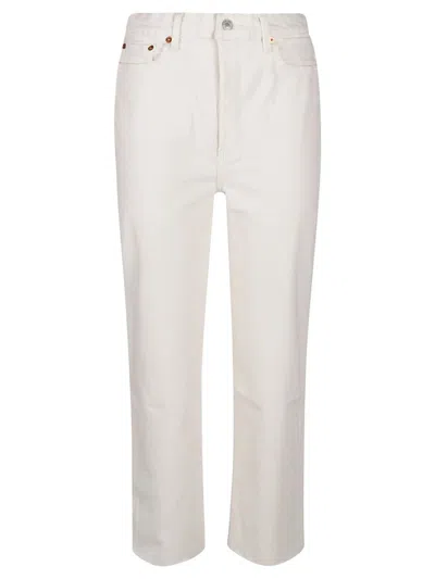 Re/done High Rise Stove Pipe Straight Jeans In Vintage White Worn In White