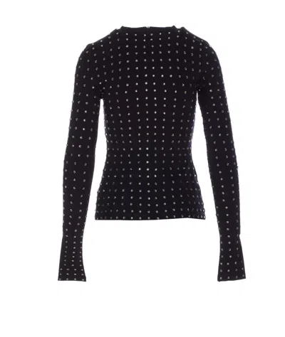 Sportmax Crystal Embellished Long Sleeve Top In Black