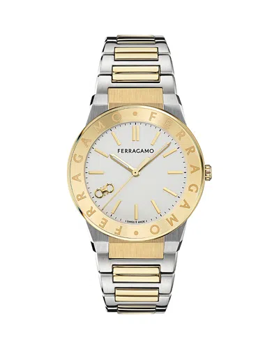 Ferragamo Sapphire Watch In Stainless Steel/ip Yellow Gold