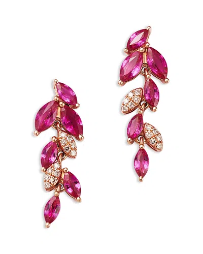 Bloomingdale's Fine Collection Ruby & Diamond Drop Earrings In 14k Rose Gold In Pink