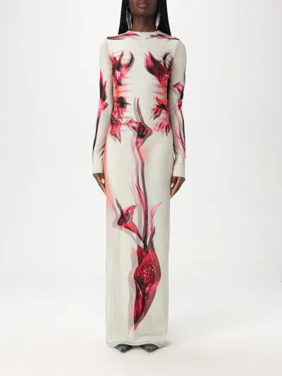 Jean Paul Gaultier Long Dress Flower Body Morphing Pink Floral Slim In White