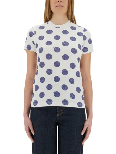 Moschino Dotted Short Sleeve Crew Neck Tops In White