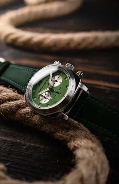 Spinnaker Hull Chronograph Leather Strap Watch, 42mm In Green