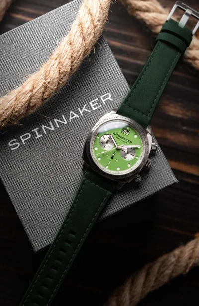 Spinnaker Hull Chronograph Leather Strap Watch, 42mm In Green