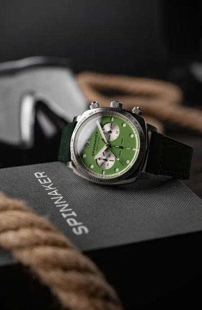 Spinnaker Hull Chronograph Leather Strap Watch, 42mm In Green