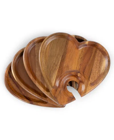 Toscana Heart Shaped Wine Appetizer Plates, Set Of 4 In Brown