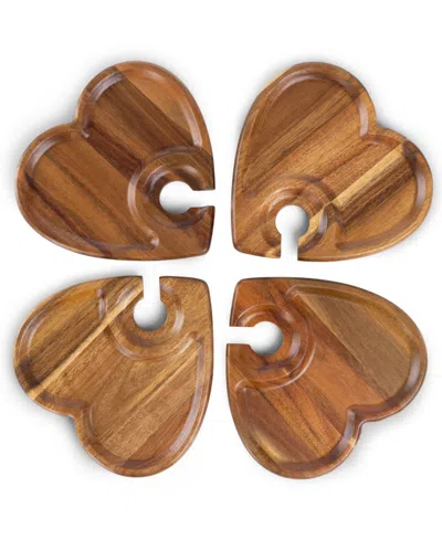 Toscana Heart Shaped Wine Appetizer Plates, Set Of 4 In Brown