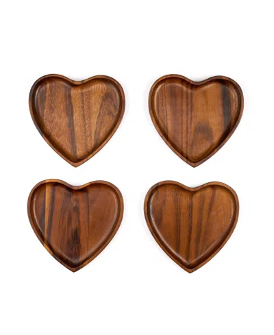 Nambe Nambé Eat Your Heart Out Set Of 4 Acacia Wood Appetizer Plates In Brown
