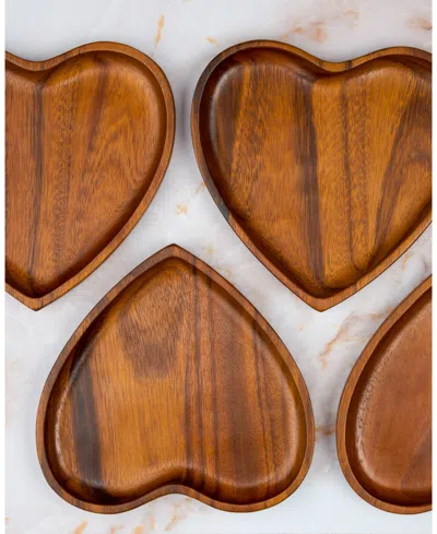 Nambe Nambé Eat Your Heart Out Set Of 4 Acacia Wood Appetizer Plates In Brown