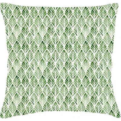 Anaya Green Geo Palm Velvet Pillow With Down Alternative Insert In Green