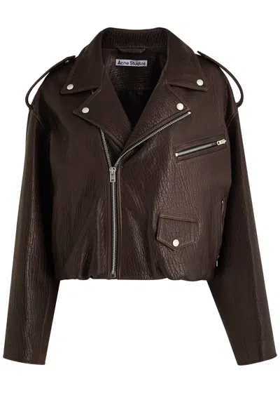 Acne Studios Leather Bomber Jacket With Epaulettes And Textured Finish In Black