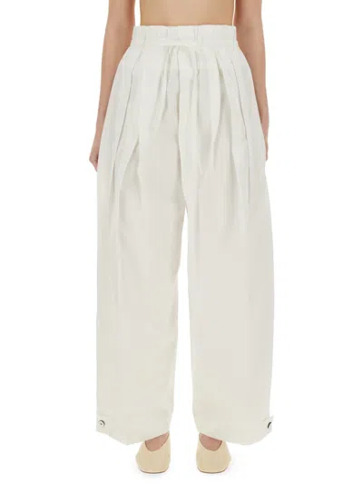 Jil Sander Wide Pants In Cotton Gabardine In White