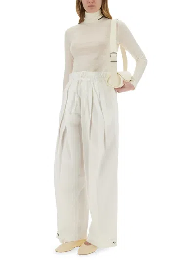 Jil Sander Wide Pants In Cotton Gabardine In White