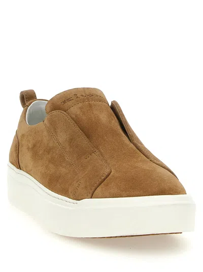 Kiton Slip-on Suede Leather Sneakers In Brown